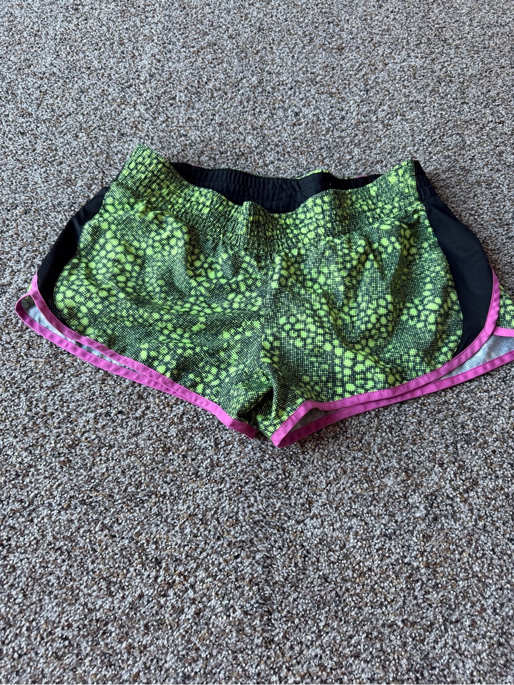 Nike Dri-FIT Womens Medium Neon Green Pink Print Running Shorts Athletic